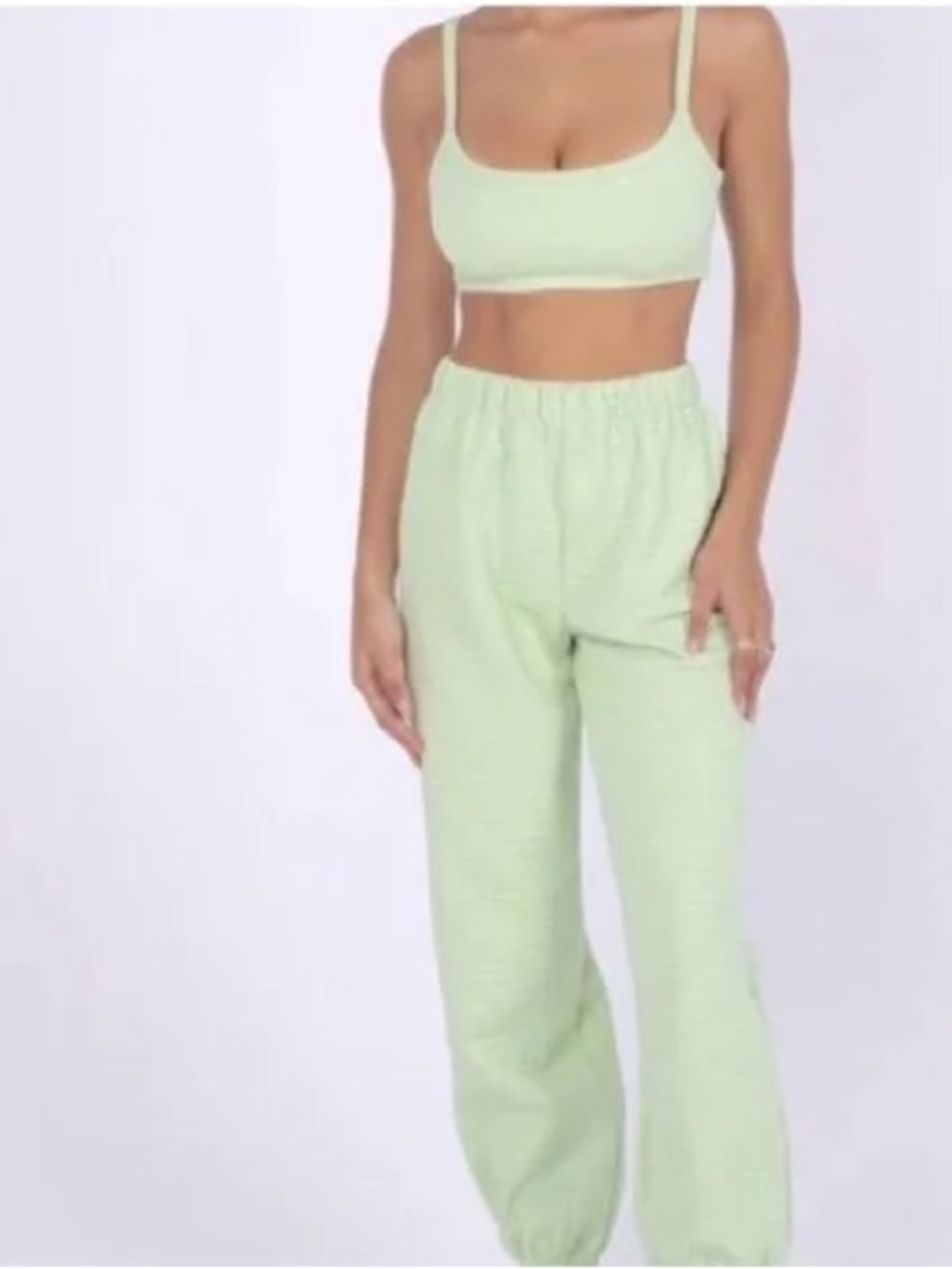 Princess Polly Pale Sage Ribbed Lounge Set - Crop Top & Joggers